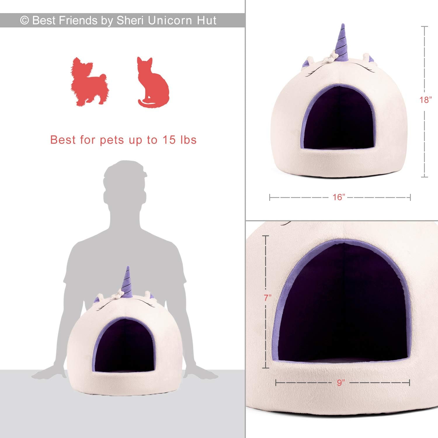 Best Friends by Sheri Novelty Pet Hut in Unicorn Pink - 360 Degree Coverage for Comfort and Security, Washable, for Pets up to 15lbs. : Pet Supplies