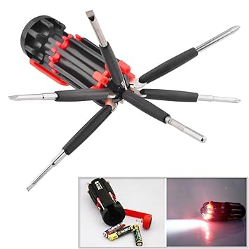 SHOPEE TM Multi-screwdriver 8 in 1 Multi-function Screwdriver Kit, Tool Kit Set + 6 LED light Torch