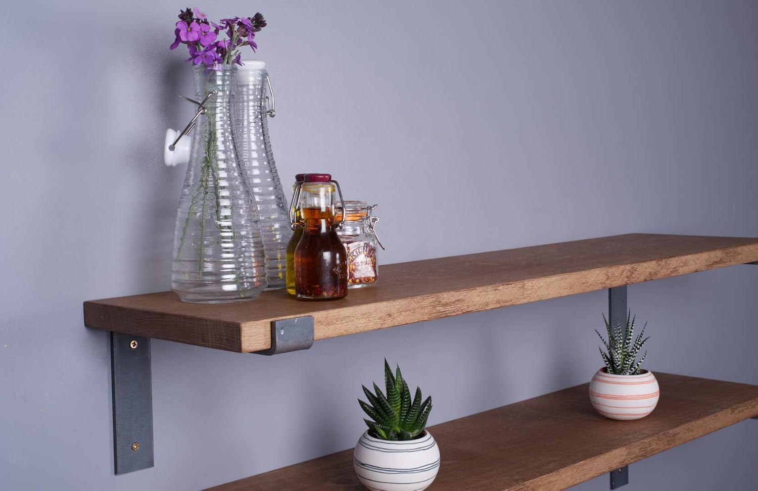 Solid Oak Vintage Industrial Shelf 10" 250mm Including Metal