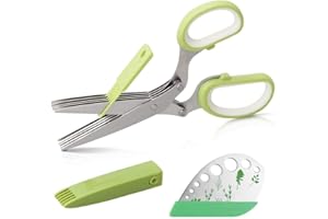 CoiTek Herb Scissors and Stripper Set - Stainless Steel 5-Blade Cutter With Stripping Tool, Safe Cover, Cleaning Comb - Multi