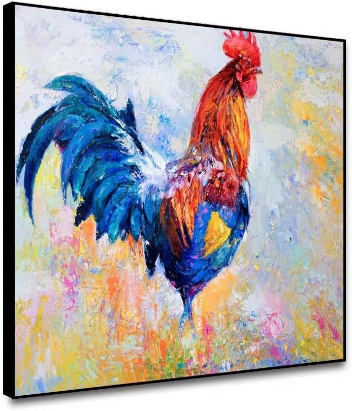 Canessioa 20x16inch Framed Wall Art Canvas Colorful Chicken Animal Scene Oil Painting Artwork Home Decor Wall Decorations for Bedroom Bathroom Living Room Kitchen Hallway Office Corridor Staircase