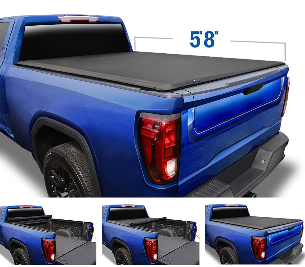 Tyger Auto T1 Soft Roll Up Truck Bed Tonneau Cover for 2004-2007 Chevy Silverado / GMC Sierra 1500 2007 Classic ONLY Fleetside 5'8" Bed TG-BC1C9008,Black