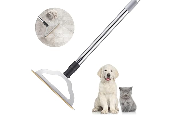 47“ Adjustable Long Handle Carpet Rake Pet Hair Remover, Reusable Metal Lint Remover Brush for Stubborn Fur Removal from Carp