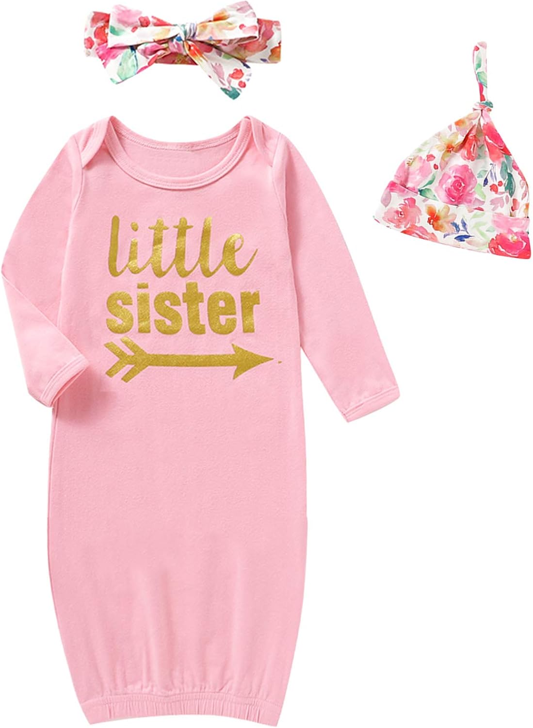 Dramiposs Newborn Girls Isn't She Lovely Floral Nightgowns Long Sleeve Outfits with Hat and Headband: Clothing