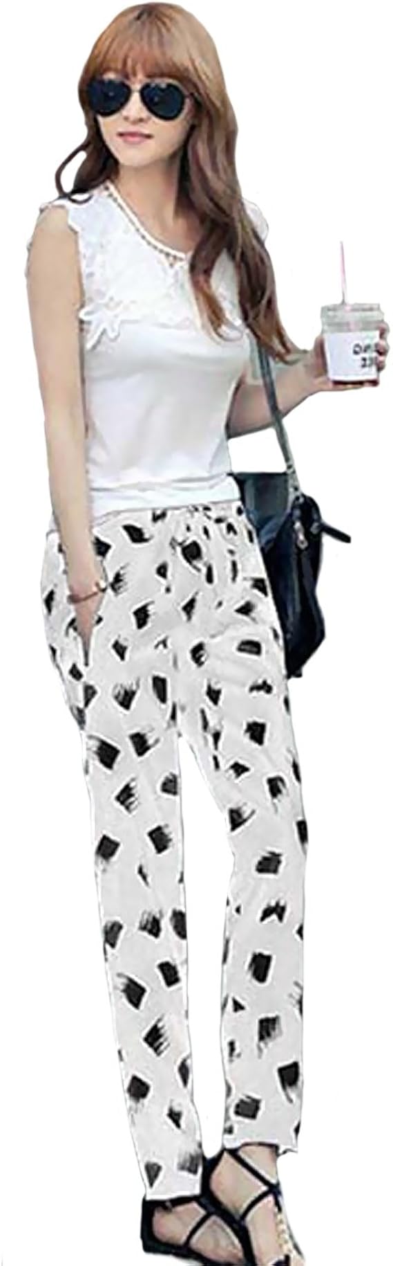Amazon 大きいサイズ レディース パンツ ペイント柄 ボトム ジップ 黒 白 3918 ホワイト 5l ロングパンツ 通販