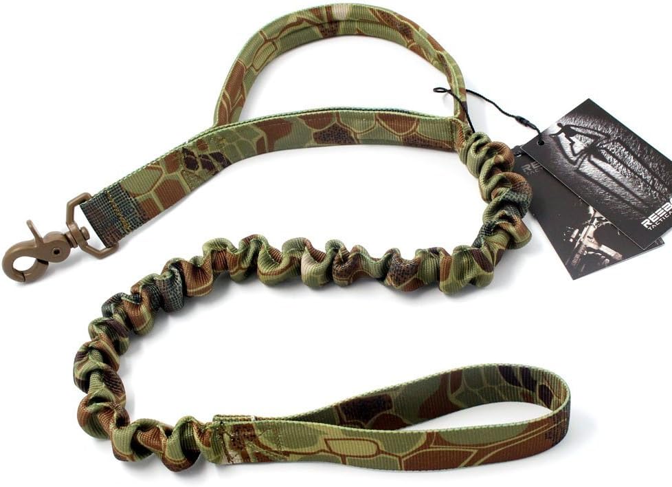 REEBOW GEAR Tactical Hunting Retractable Leash Short Nylon Bungee Traffic Lead for Large Dogs Highland Camo