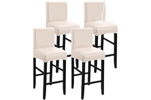 YISUN Waterproof Bar Stool Covers, Pu Leather Counter Chair Cover Removable Washable Barstool Slipcovers, Stretch Pub Tall Chair Covers with Backs (4 Pack, Pale Beige)