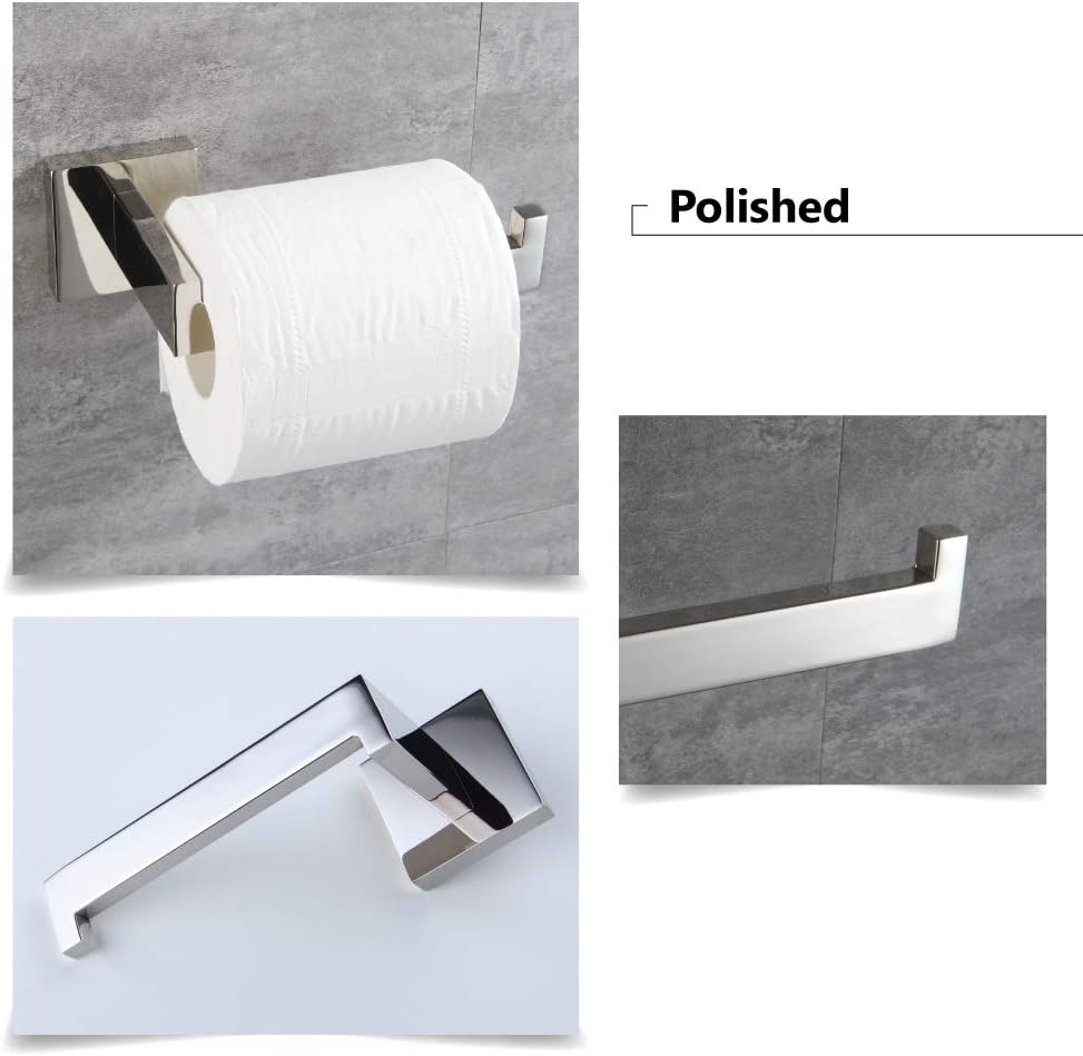 TURS Contemporary 4-Piece Bathroom Hardware Accessory Set Towel Bar Towel Robe Hook Toilet Paper Holder Hand Tower Holder, SUS 304 Stainless Steel Wall Mounted, Polished - - 