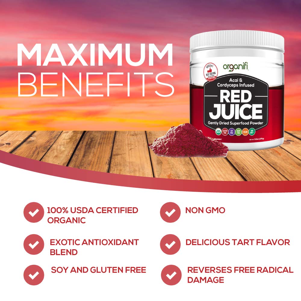 Organic Superfood Powder - Organifi - Red Juice Super Food Supplement - 30 Day Supply - USDA Certified Organic, Boosts Metabolism, and Reverses The Signs Of Aging