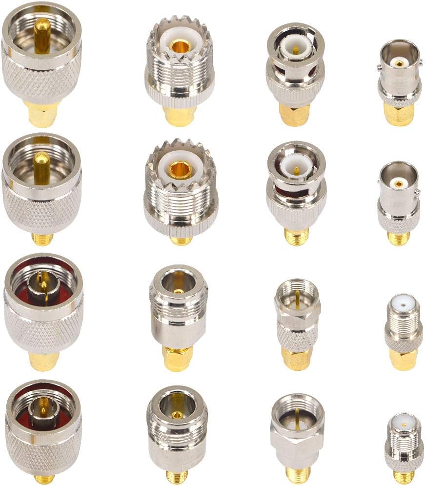Boobrie 16PCS SMA Adapter Kit SMA to BNC UHF N-type F-type Male to Female Connectors RF Coaxial Adapter WiFi Antenna Converter for WiFi Antenna/FPV Drone/Extension Cable