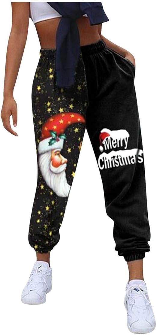 TTSDRD Women's highWaisted Christmas Jogging Pants Casual Patchwork