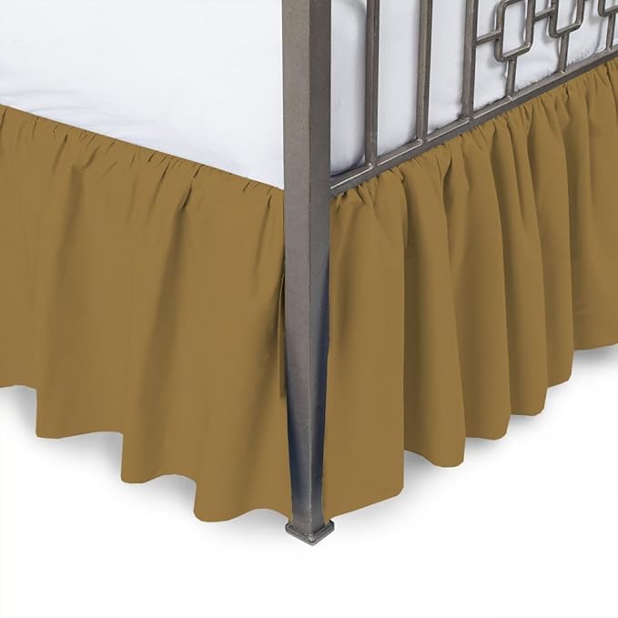Sleepwell Taupe Solid, Twin Size Ruffled Bed Skirt 6 Inch Drop with Split Corner,100