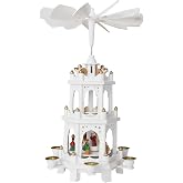 BRUBAKER Christmas Pyramid - 18 Inches - White - Wooden Nativity Play - 3 Tier Carousel with 6 Candle Holders - Designed in Germany