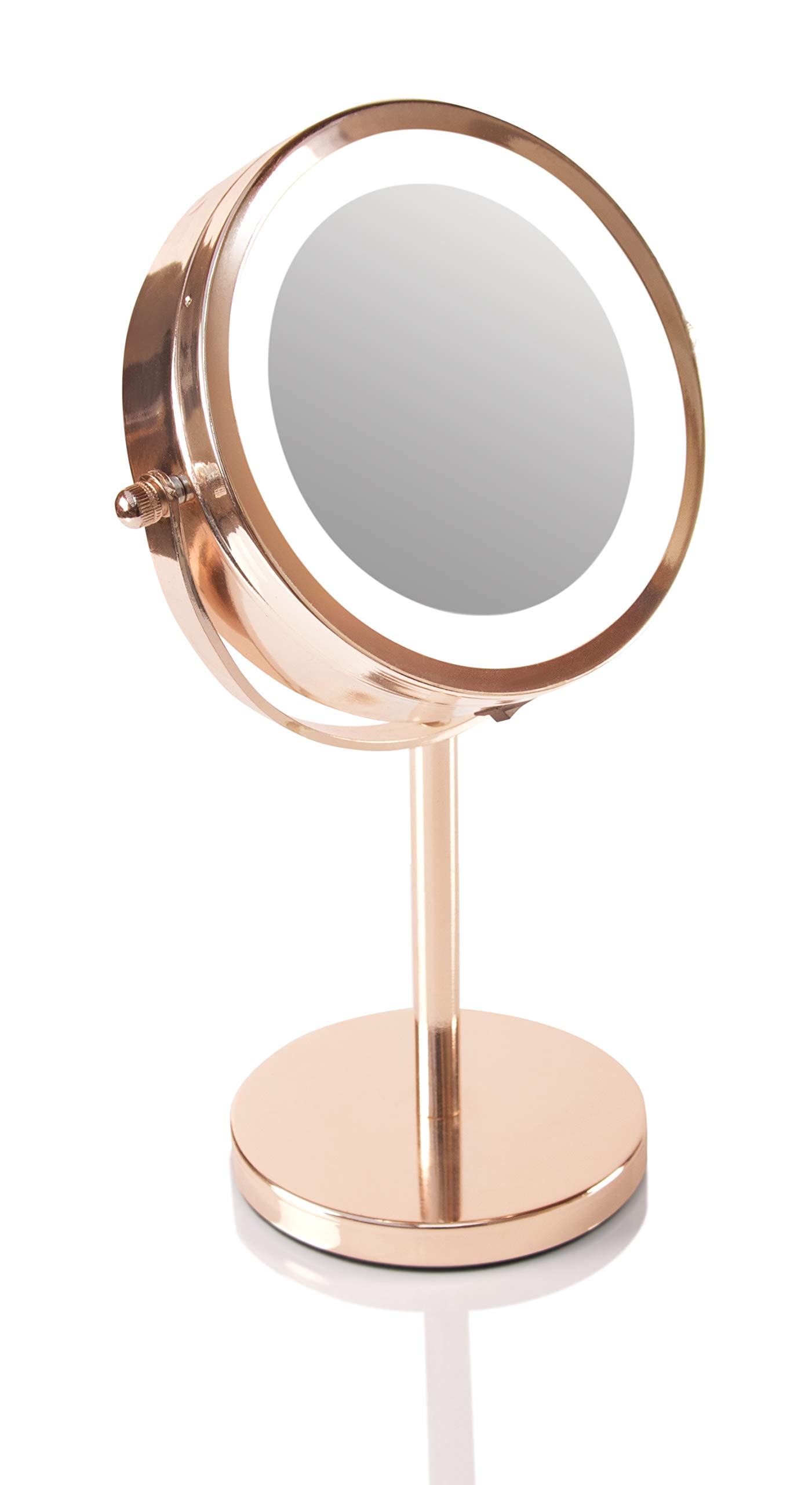 Rio Rose Gold LED Makeup Mirror Double Sided with 360° Swivel Design 1x & x5 Magnification