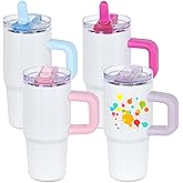 Tswofia 4 Pack 14 Oz Sublimation Tumblers Bulk for Kids with Handle & Splash Proof Detachable Flip Straw Lid, Kids 14 Oz Stainless Steel Double Insulated Sublimation Tumbler Blanks (Mixed Colors)