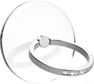 YWXTW Phone Ring Holder, Transparent Phone Grip 360 Degree Rotation Phone Finger Holder, Clear Cell Phone Ring Stand Compatible iPhone Samsung Smartphones Tablets for Home Office (R-Diamond-Silver)