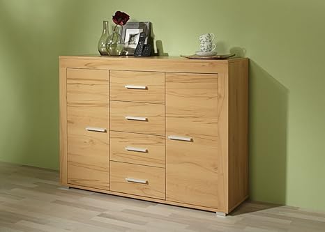 Sideboard 'Lena', Kernbuche, 4 Schubladen, 2 Türen, 120 x 88 x 35 cm, Kommode, Wohnzimmerkommode, Schlafzimmerkommode