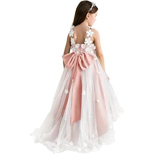 Cswdocy Toddler Girl 3D Flower Dress Kids High-Low Tulle Formal Gown | Vibrant 3D Flower Appliques, Romantic sweet textured f