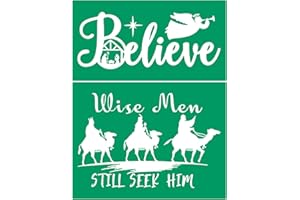 JAJADO Christmas Silk Screen Stencils Rusable Adhesive Stencils Believe Xmas Chalk Mesh Transfers Screen Printing Stencil for Painting on Fabric, Wood, Wall, Chrismtas Home Decoration DIY Craft Project