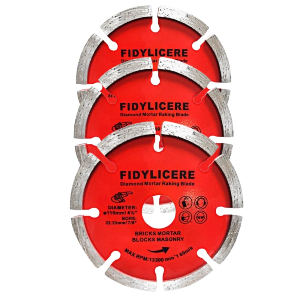 Fidylicere 3 x Diamond Mortar Rake Disc 115mm (4.5") for Angle Grinder – Masonry Joint Raking Blade, Brick Repointing Tool for Fast Removal of Old Mortar