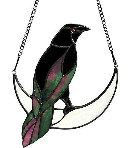 TNUW Corbeau Noir D'hiver à Suspendre Pour Fenêtre, Attrape-soleil Gothique, Corbeau Noir, Attrape-soleil, Décoration Murale Ronde En Verre, Corbeau D'hiver, Décoration Murale, 20,1 X 20,1 Cm