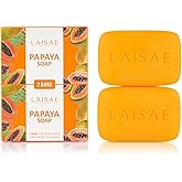 LAISAE Papaya Exfoliating Soap, Hydrating Face Moisturizer with Niacinamide, Shea Butter and Aloe Vera, Even Skin Tone Body Cleansing Bar - Sensitive Skin Soap, Vegan, 3.52 oz (2 Bars)