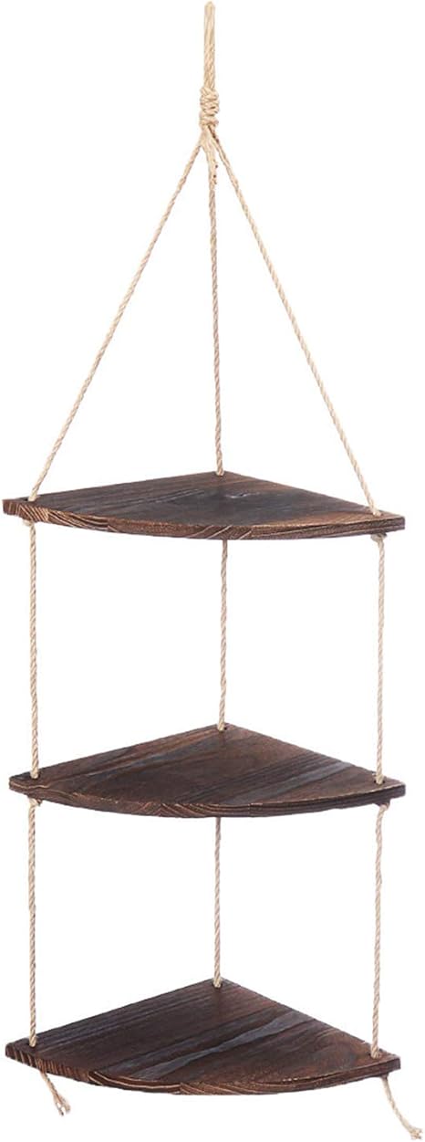 Amazon ウォールシェルフ 3層手作りの素朴な木製のぶら下がっているロープシェルフの固体浮遊棚植物掛けの家の装飾 キッチン トイレ 玄関 収納棚 オープンシェルフ ラック オンライン通販