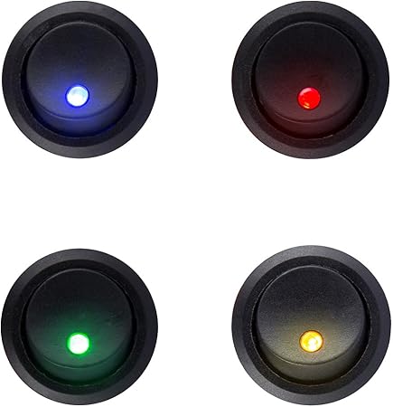 Hotsystem Dc 12v 20a Auto Runder Schalter Wippschalter Ein Ausschalter Mit Led Anzeige Wechsel Switch Kippenschalter Fur Auto Boot 1 Rot 1 Grun 1 Gelb 1 Blau Amazon De Auto