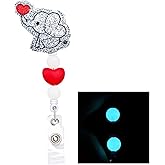 Valentines Day Elephant with Heart Retractable Nurse Badge Reel, Silicone Beaded, with Alligator Clip,24in Nylon Cord, Nurse Office Employee Name Badge