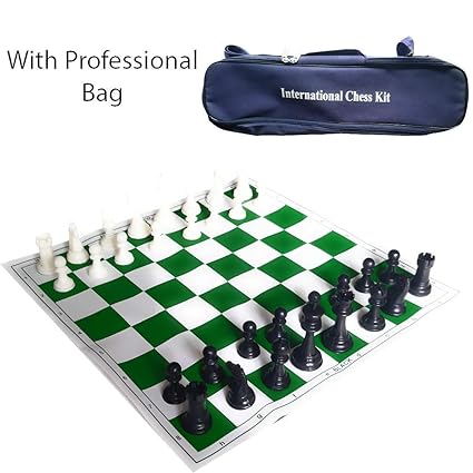 Sesion 17 x 17 Tournament Chess Vinyl Foldable Chess Game with Solid Plastic Pieces - Ideal for Professional Chess Players (Free Carry Bag)
