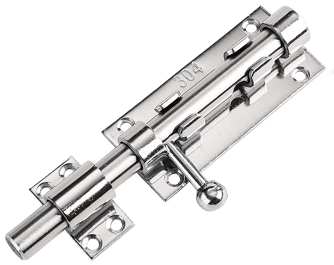 Litensh Heavy Duty Slide Gate Latch Bolt Safety Door Lock with Padlock Hole, 304 Stainless Steel Barrel Gate Bolt Latch, 14mm Dia. 6 inch