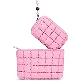 ANKICK Quilted Makeup Bag and Zip Card Pouch Key Chain Puffer Cosmetic Bag Travel Cute Makeup Bag Organizer Mini Coin Purse