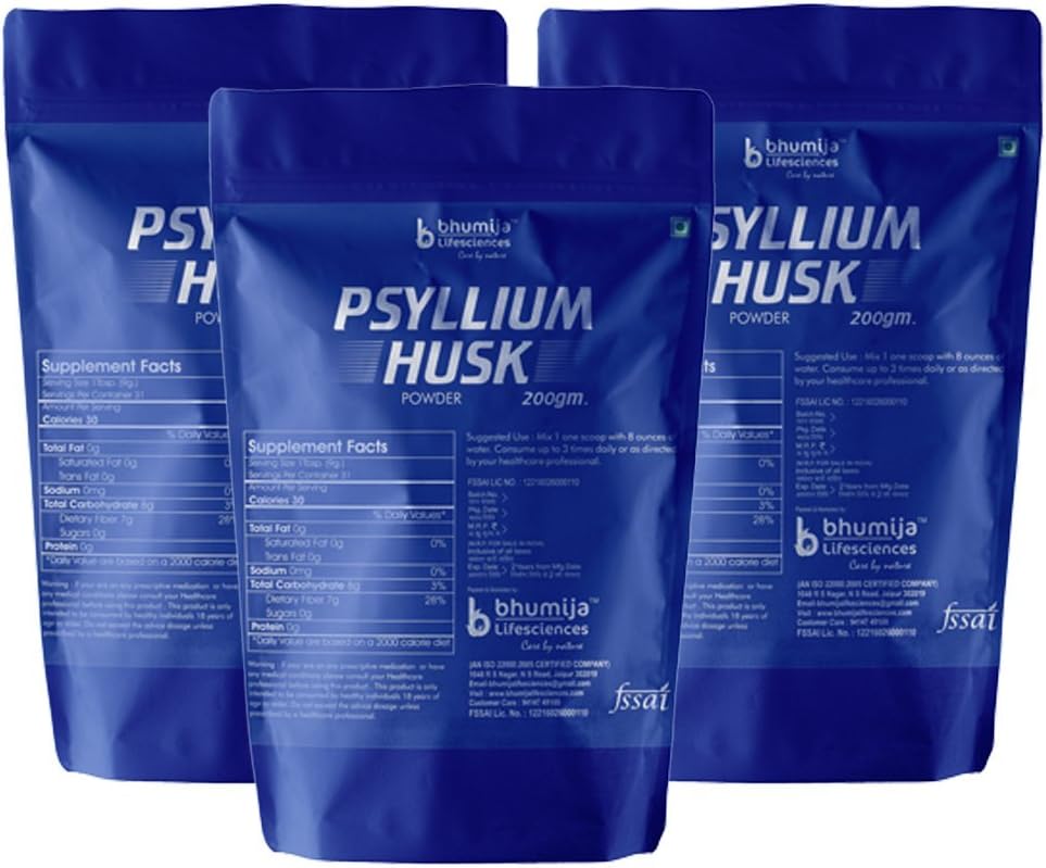 Bhumija Lifesciences Psyllium Husk Powder (Sat Isabgol) 200g. (Pack of 3)