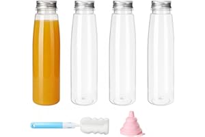 Plastic Juice Bottles with Lids Clear Containers 4 Pcs for Juicing Milk Bottle Drink Jar Reusable for Juice Water Smoothie an