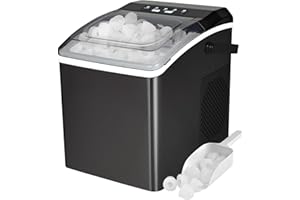 Koolatron Countertop Ice Machine | Portable Ice Maker | 26Lbs/24Hrs | 9 Ice Cubes Ready in 6 Mins | 2 Sizes of Ice Pellets | Ice Scoop and Basket Included | Self-Cleaning | Black Stainless Steel