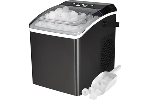 Koolatron Ice Makers Countertop Portable Ice Machine 2 Sizes Bullet Ice Cubes Ready in 6 Mins 26.5lbs/Day with Ice Scoop and Basket Digital Controls LED Indicators for Parties/Home/Office/Bar, Black
