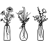 BFORXRO 3 Pieces Metal Flowers Wall Art Decor,Modern Rustic Farmhouse Black Flower Wall Decor for New Home Bathroom Kitchen Living Room Bedroom Decoration Floral