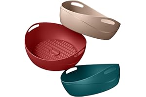 WAVELU 3 Pack Air Fryer Silicone Liners Pot for 3 to 5 QT | Air Fryer Silicone Basket Bowl | Replacement of Flammable Parchment Paper | Food Safe Reusable Baking Tray Oven Accessories (Solid Set)
