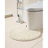 Puniamol Soft Shaggy Round Toilet Rug U Shaped for Bathroom, Excellent Absorbent Contour Toilet Mat Machine Washable, Non-Slip Microfiber Chenille Bathroom Rugs 24" Ivory