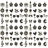 Youdiyla 60pcs Alloy enamel black series flower heart set Pendant Jewelry Making DIY Keychain Earrings Pendant Various Design Charms for Jewelry Making Bracelets Necklace(SN994)