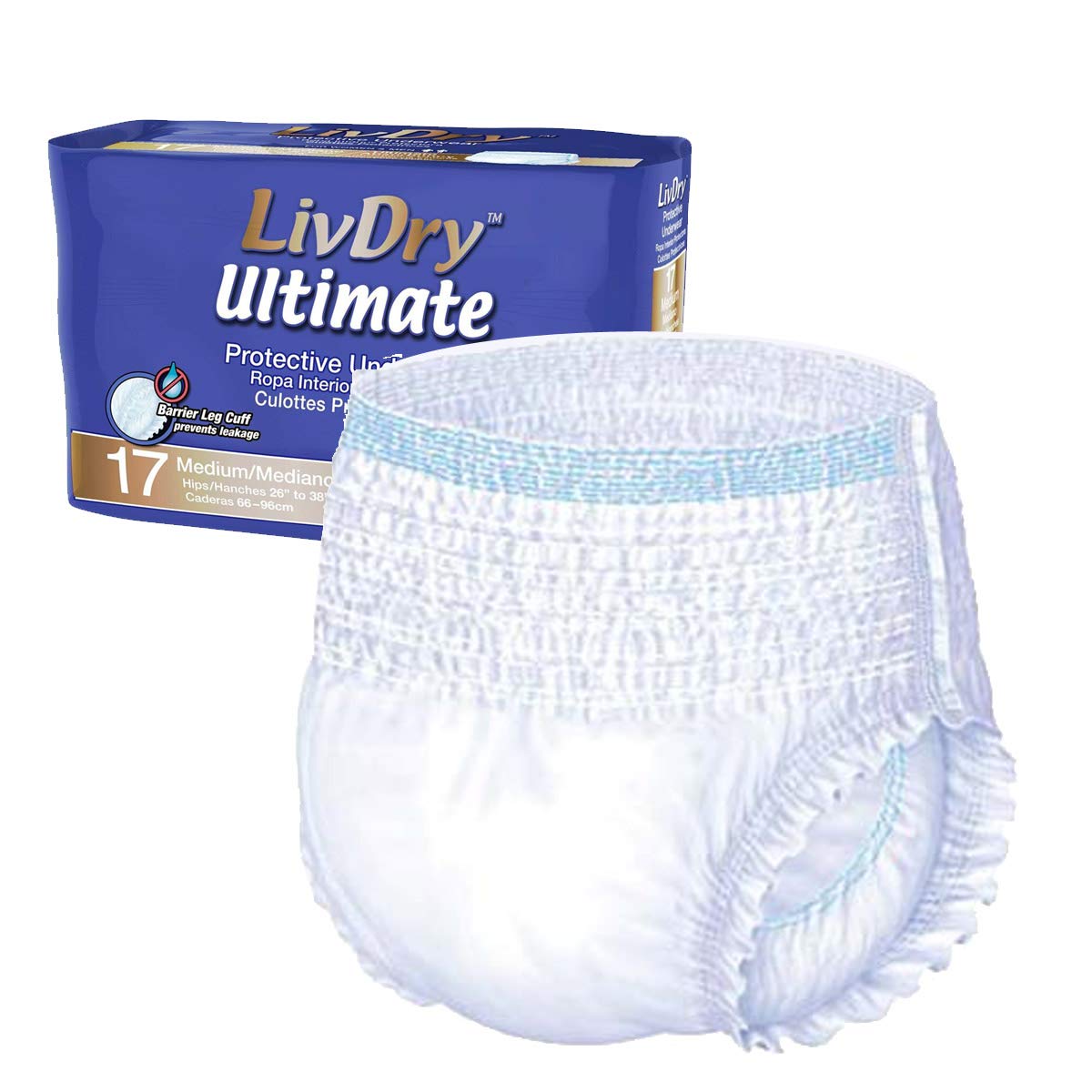LivDry Adult Incontinence Underwear, Ultimate Comfort Absorbency, Leak Protection, Medium, 17-Pack