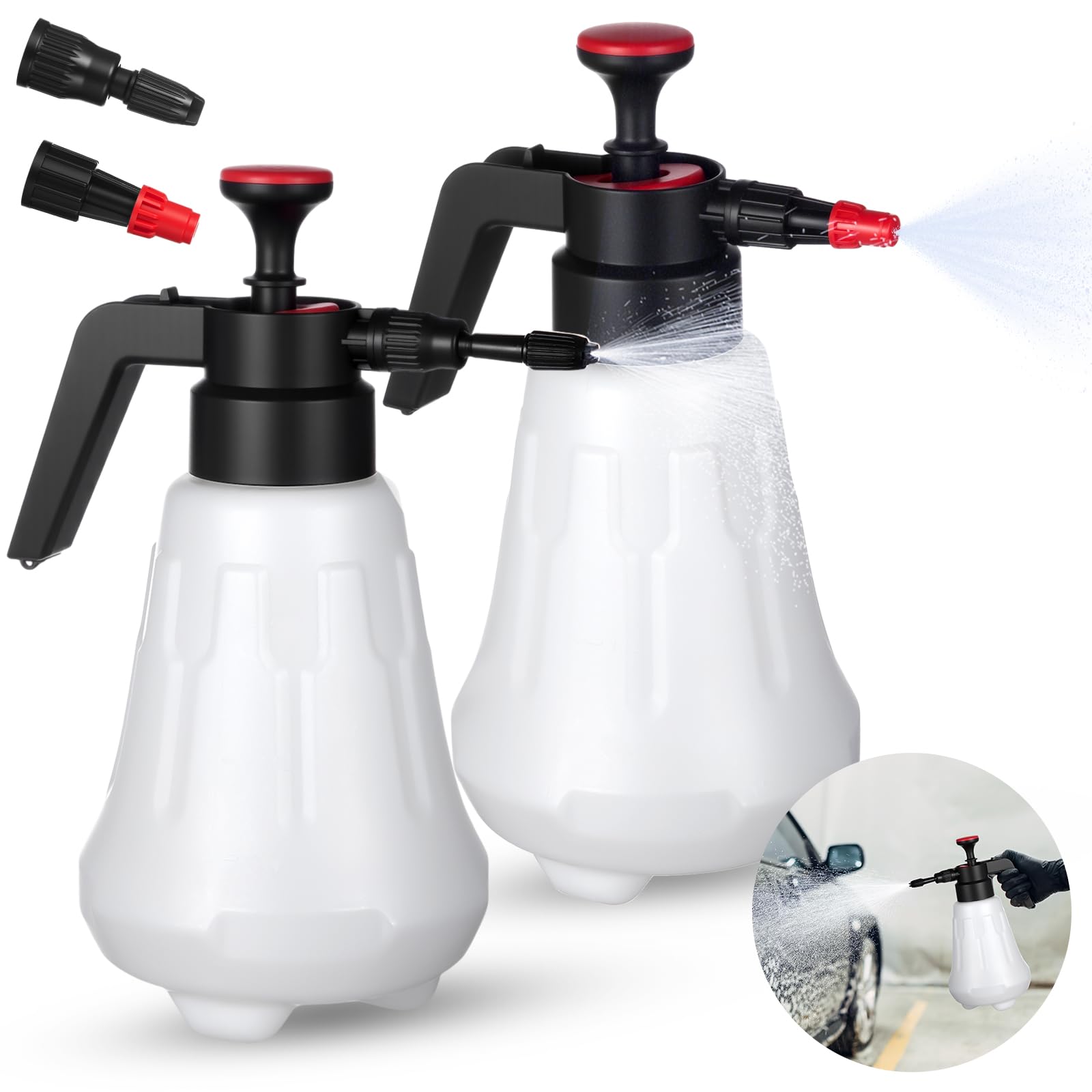 Photo 1 of Zhehao 2 Pcs 1/2 Gallon Foam Pump Sprayer 2L Handheld Pressurized Foam Sprayer with 2 Adjustable Nozzles Continuous Mist Spray Bottle for Car Wash Household Cleaning Garden Watering