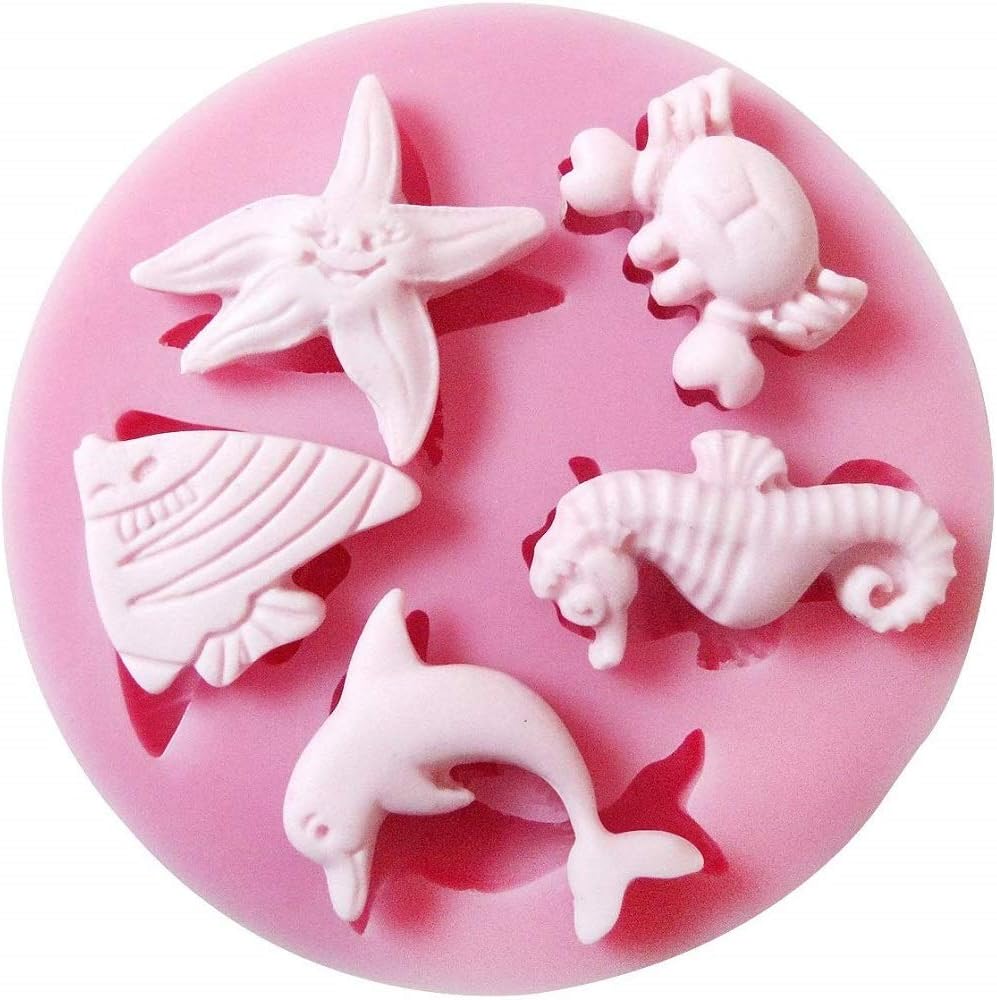 CMJ Crab Dolphin Seahorse Starfish Fish Silicone Mould 3D Cake Icing Chocolate