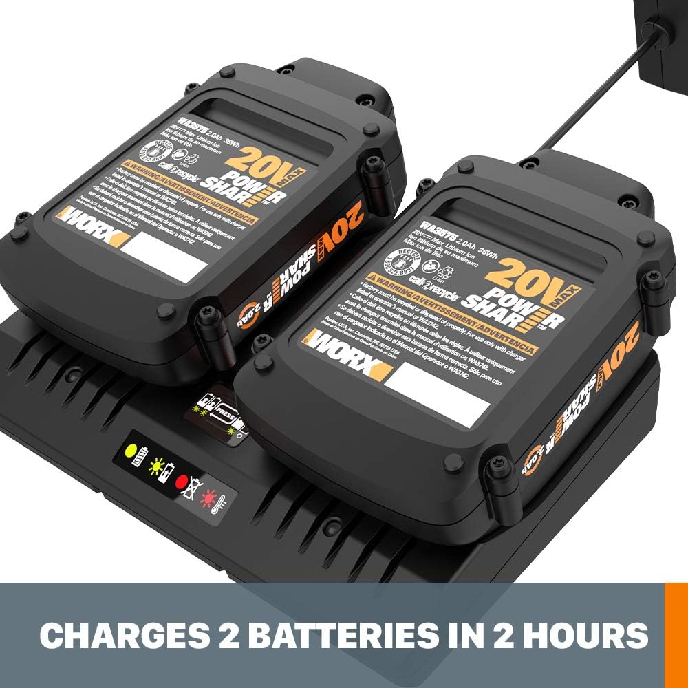 WORX WA3875 20V Li-ion Dual Port 2 Hour Charger : Garden & Outdoor