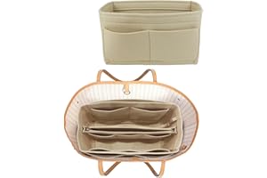 Lmeison Purse Organizer Insert for Handbags, Tote Bag Organizer with Zipper, Purse Insert for Marc Jacobs, Neverfull Mm Speedy and More, Beige, Medium