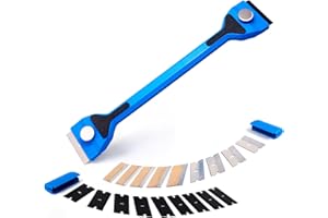FOSHIO Long Handle Razor Blade Scraper, Two Sided Scraper Tool with Double Edged 10PCS Plastic Razor Blades & 10PCS Metal Raz