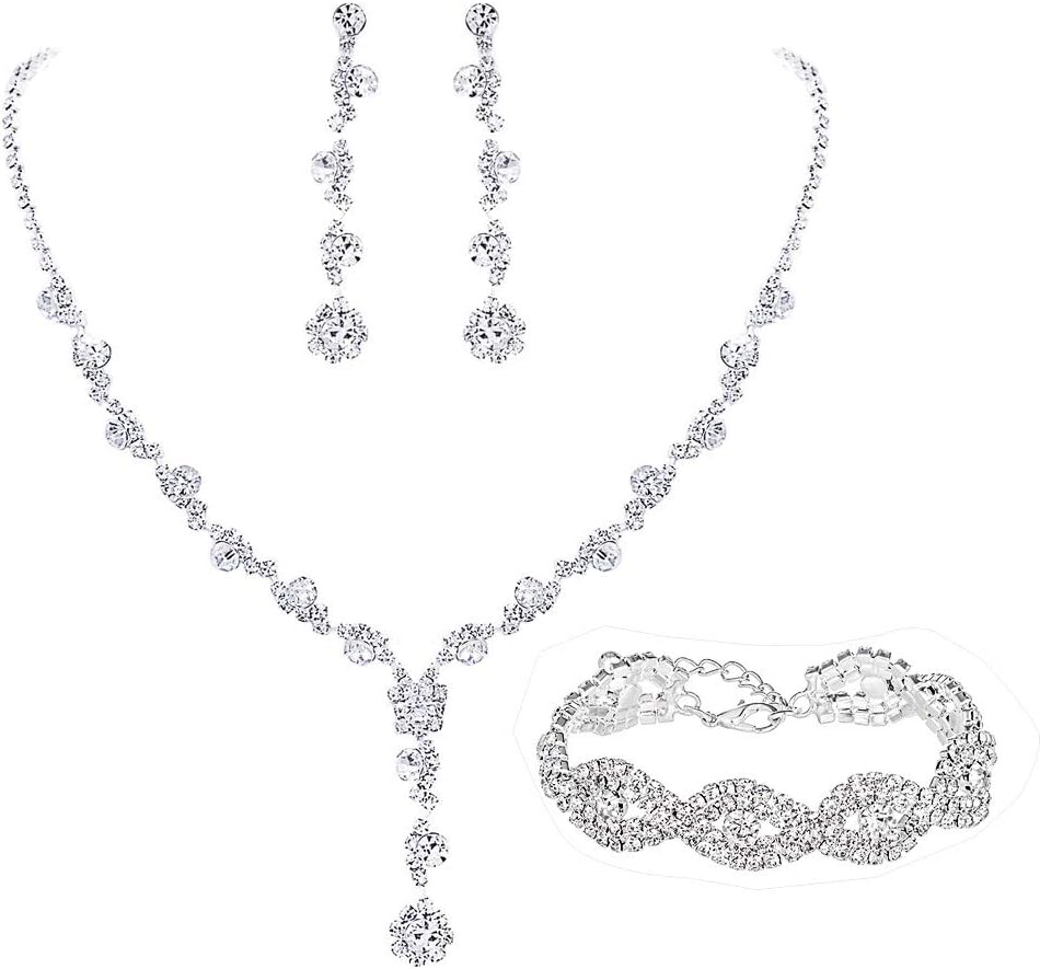 UDORA Rhinestones Necklace Earrings Jewelry Sets for Bridal Wedding Party