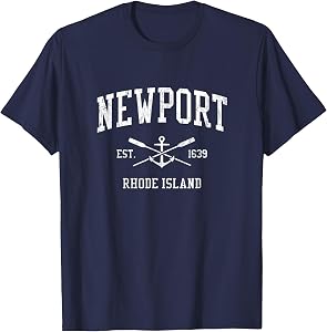 Newport RI Vintage Crossed Oars & Boat Anchor Sports T-Shirt