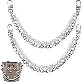 RAPUDA 2Pcs Pearl Purse Chain,Bag Purse Charms Chain for Handbags,Metal Purse Strap Extender Replacement for Handbags Crossbody Shoulder Bag,Purse Accessories Charms(12.2