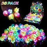 wellvo 38 Pack Light up Rings Party Favors for Kids Flashing Led Toys Glow in The Dark Party Supplies Goody Bag Stuffers
